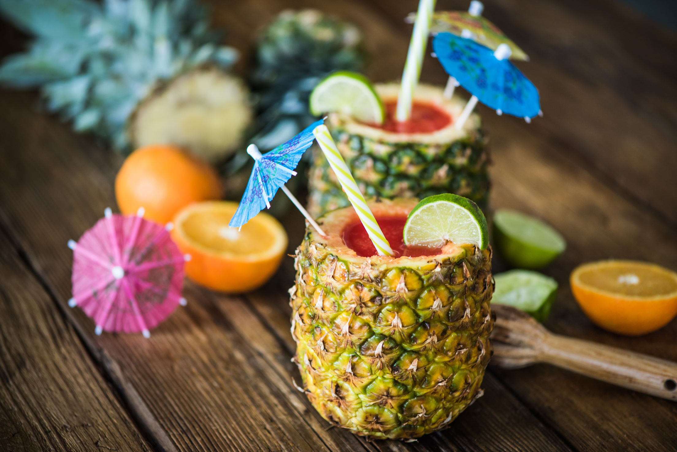 tropical juice in pineapple for summer party